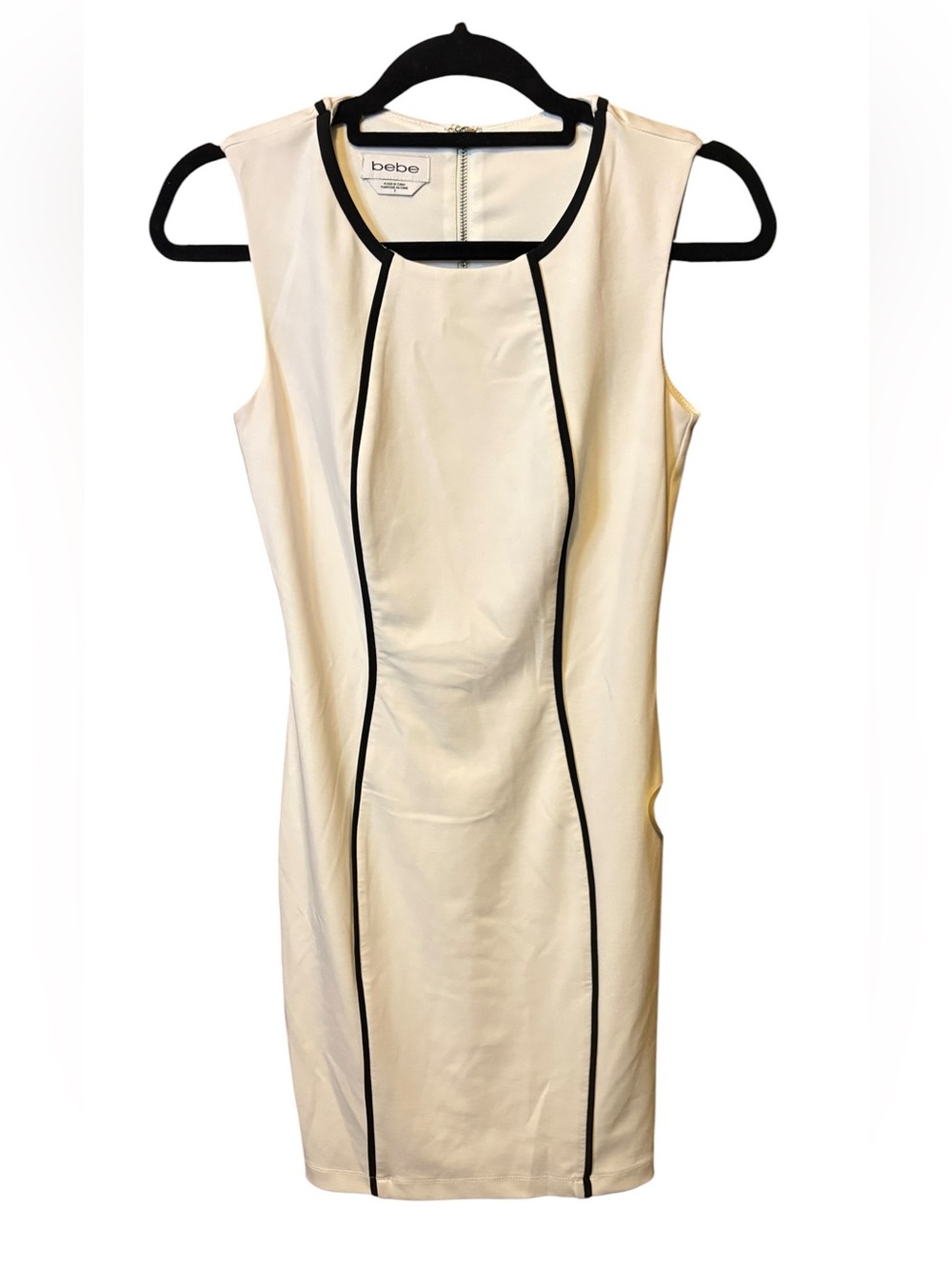 Bebe Y2K White Bodycon Mini Dress Black Piping Zip Back Size 2